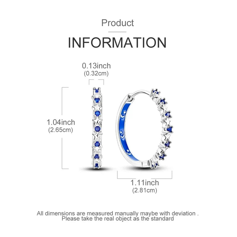 925 Sterling Silver Hoop Earring For Woman Night Sky Blue Purple Gemstone Original Earrings Fashion Jewelry Gift