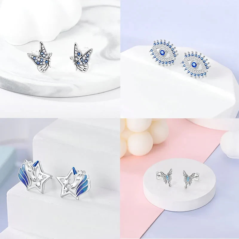 Original 925 Sterling Silver Colorful Cute Animal Pet Stud Earrings For Women Collocation For Girlfriend Birthday Gift