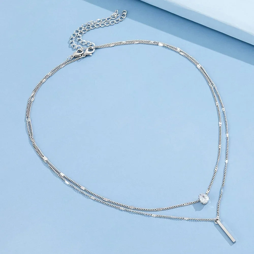 Trendy Zircon Pendant Necklace For Women Multilayer Chain Choker Fashion Female Party Shiny Jewelry Gift