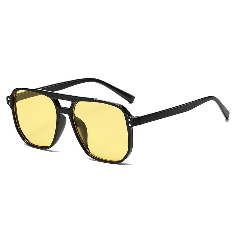 Fashionable Large Frame Retro Sunglasses, New Ocean Film Double Bridge Rice Nail Design, Anti-UV Sun Protection Eyewear