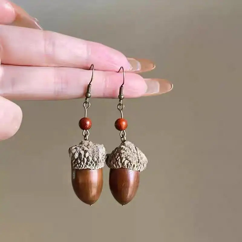 1Pair Vintage Wooden Plant Earring For Women Creative Natural Plant Dried Fruits Drop Earrings Ethnic Jewelry