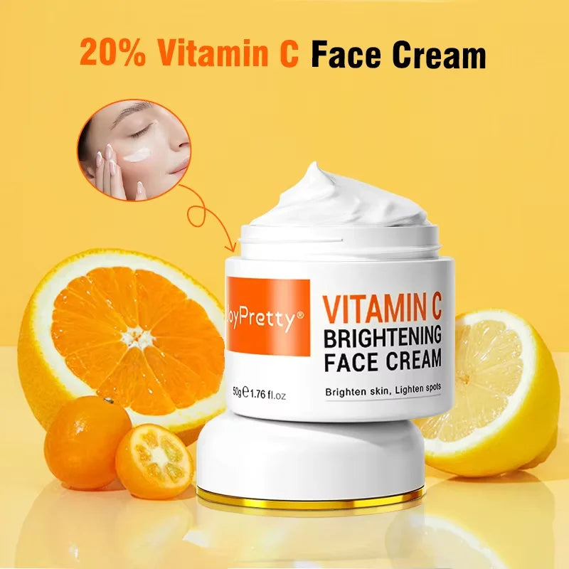 JoyPretty Vitamin C Face Cream Whitening Hyaluronic Acid Moisturizing Dark Spot Remover Brightening Facial Cream Skin Care 50g