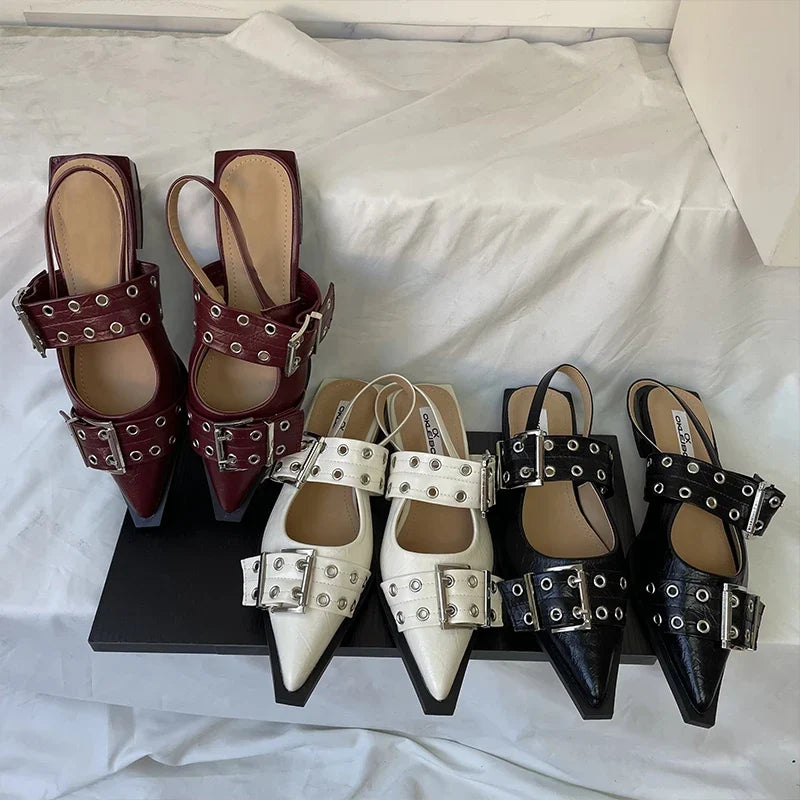 New Women Sandals Shoes Pointed Toe 2025 Spring Fashion Shallow Footwear Slingbacks Ladies Sandals Flats Shoes Big size