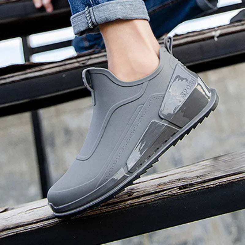 Men's Rain Boots Ankle Waterproof Shoes Men Casual Fishing Work Shoes Slip on Non-slip Rain Shoes Womens Kitchen Rubber Shoes