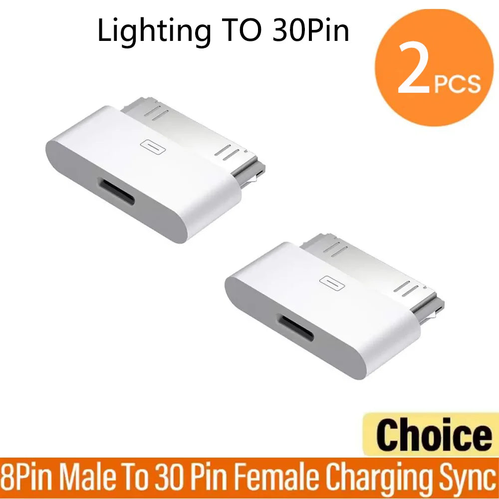 2pc Lighting To 30Pin Adapter 8Pin Male To 30 Pin Female Charging Sync ConverterFor IPhone 4 4S IPad 2 3 IPod Touch ChargerCable
