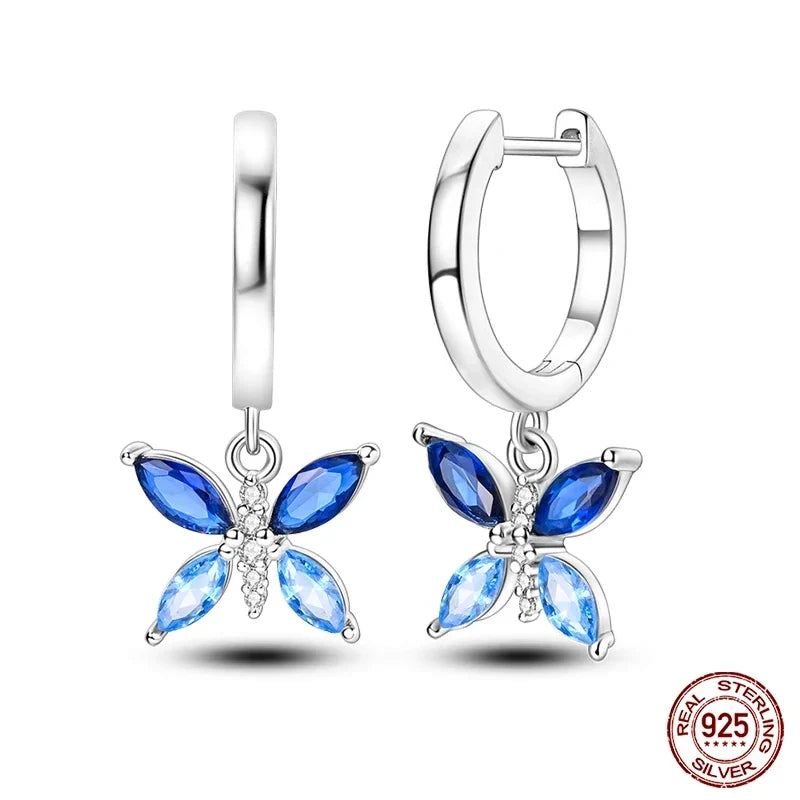 Genuine 925 Sterling Silver Love Feather Earrings Fit Original Charms Hoop For Women Girls Stud Earring Fine Jewelry Gifts