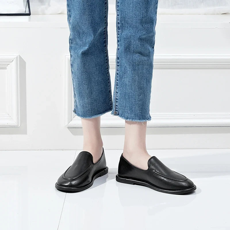 AIYUQI Loafers Women 2026 New Spring Round Toe One Foot Slip-on Shoes Women Genuine Leather Soft Flats Shoes Women