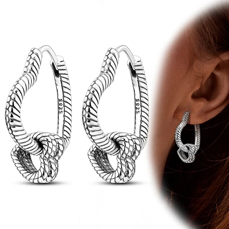 Genuine 925 Sterling Silver Love Feather Earrings Fit Original Charms Hoop For Women Girls Stud Earring Fine Jewelry Gifts