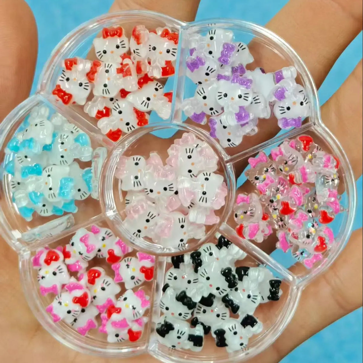 120PCS Box Mixed Hello Kitty 3D Nail Charms Cute Cartoon Resin Ornaments Kawaii DIY Nail Art Manicure Decor Accessories