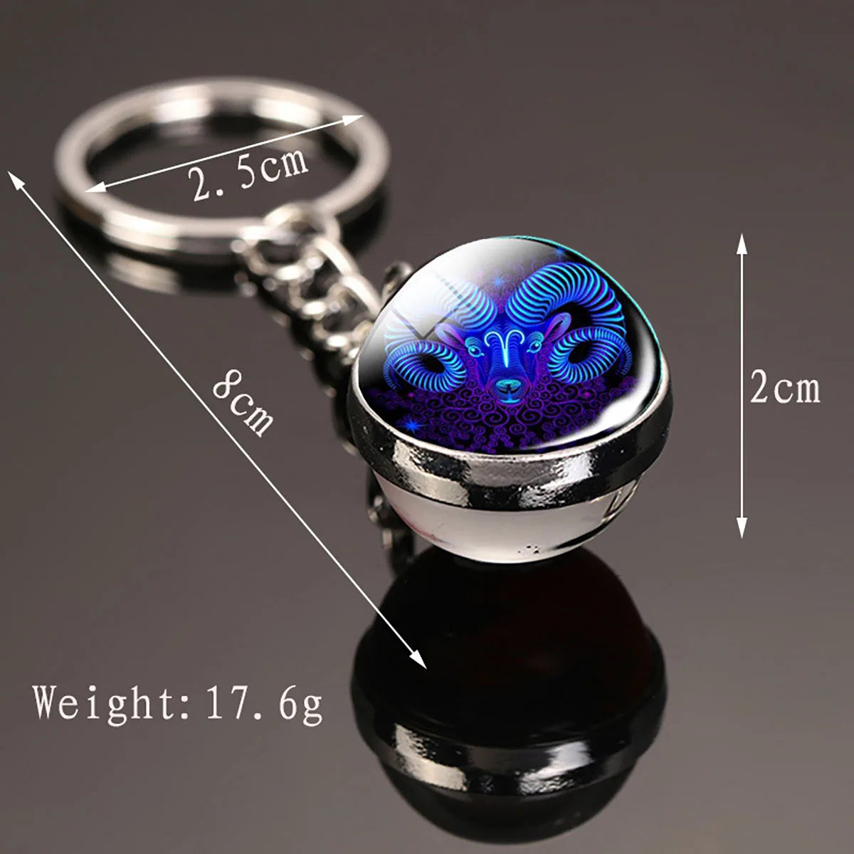 12 Constellation Key Chain Luminous Double Sided Glass Ball Pendant 12 Zodiac Key Chain Fashion Birthday Gift for Men and Women