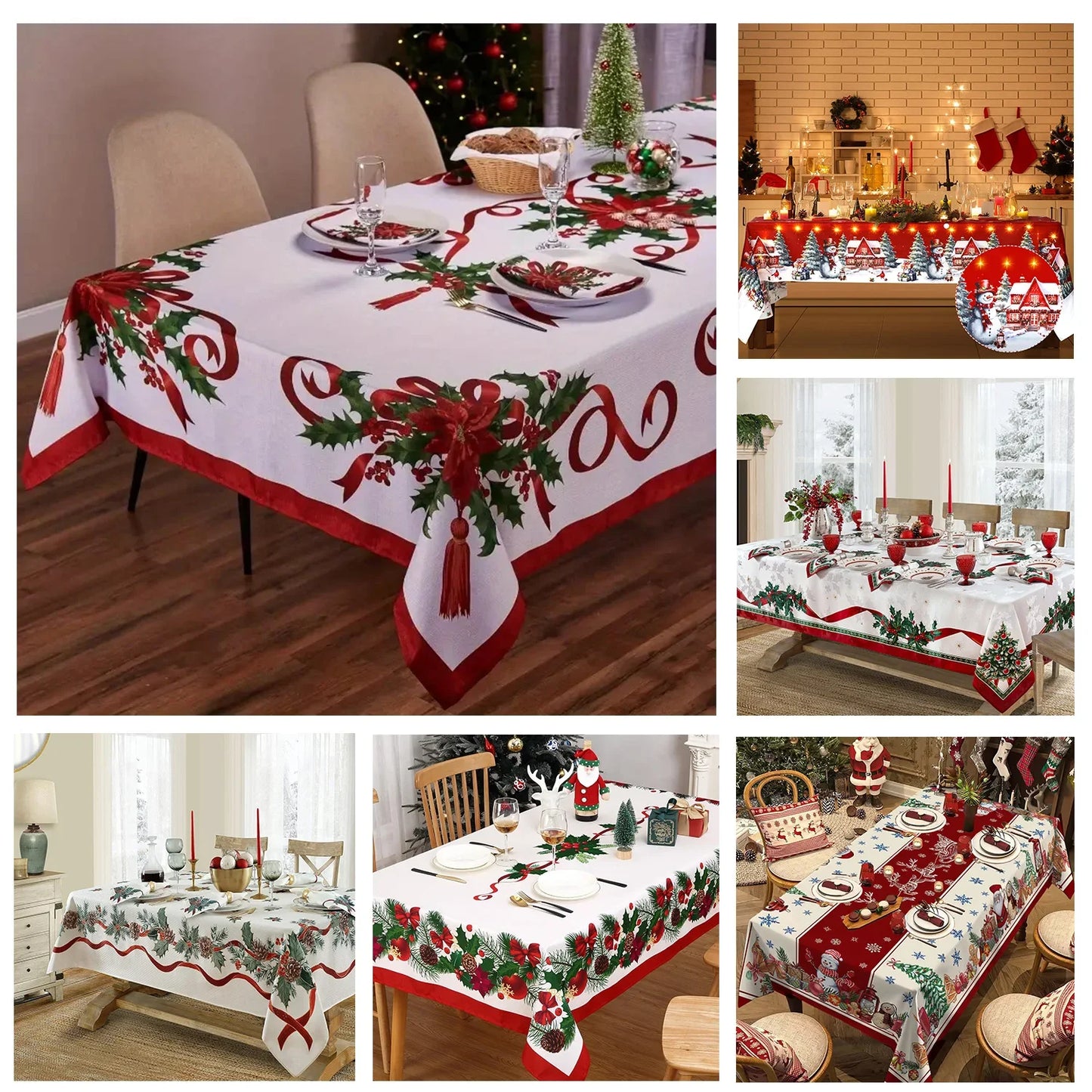 Christmas Rectangle Tablecloth, Poinsettia Design Tablecloth For New Year Party And Dinner Christmas Table Decor Tablecloth