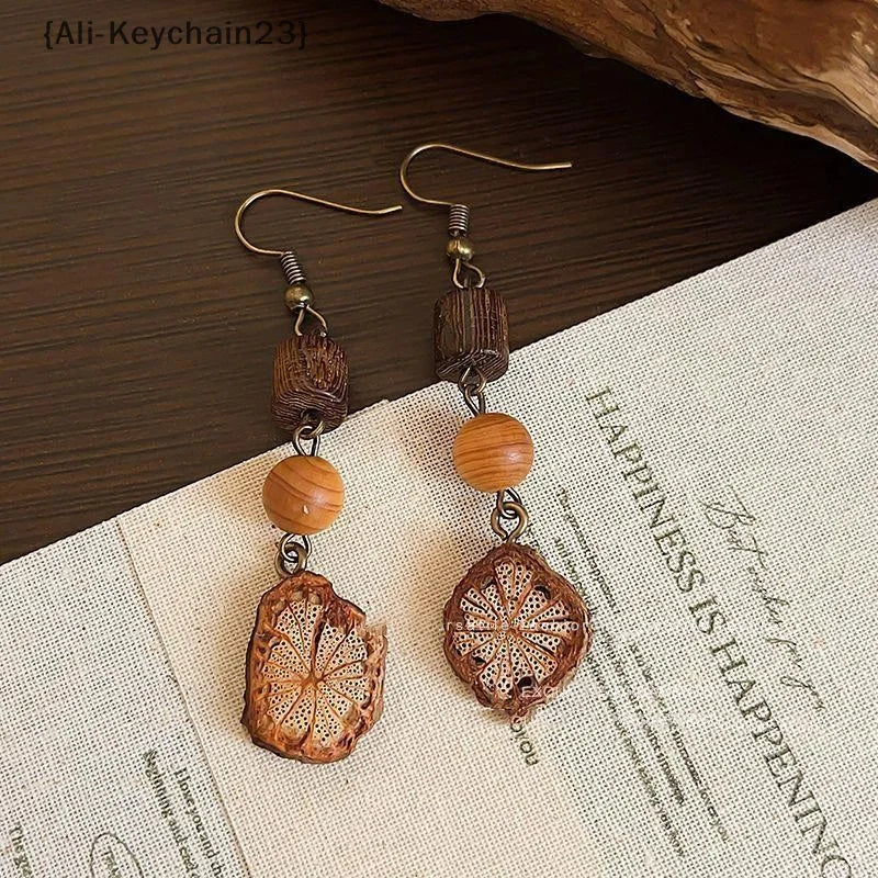 1Pair Vintage Wooden Plant Earring For Women Creative Natural Plant Dried Fruits Drop Earrings Ethnic Jewelry
