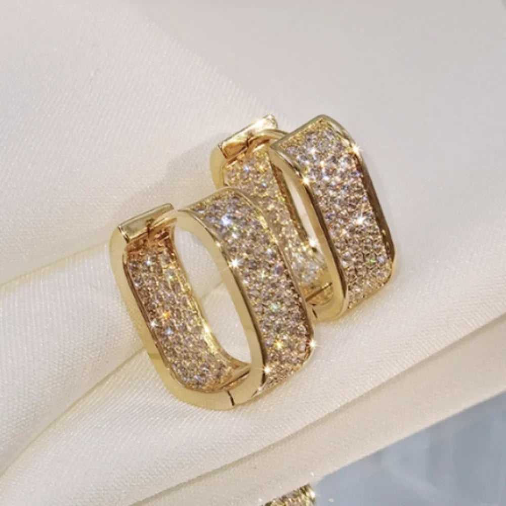 Classic Luxury CZ Korean Fashion Women's Earrings Metal Silver Gold Simple Exquisite Girls Popular Jewelry Accessories Selection