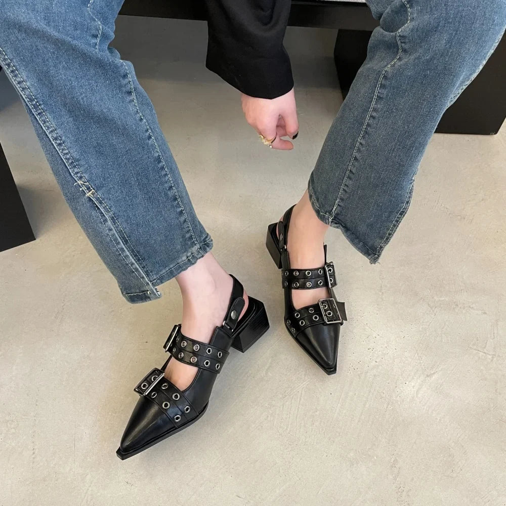 New Women Sandals Shoes Pointed Toe 2025 Spring Fashion Shallow Footwear Slingbacks Ladies Sandals Flats Shoes Big size