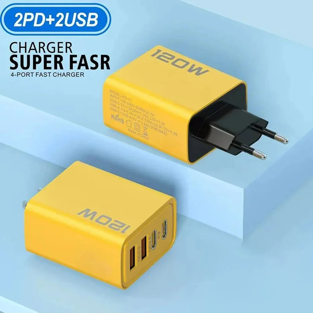 120W USB Type C Charger Mobile Phone Fast Charger Adapter For iPhone Samsung Xiaomi Quick Charge 3.0 EU/US/UK Plug Wall Charger