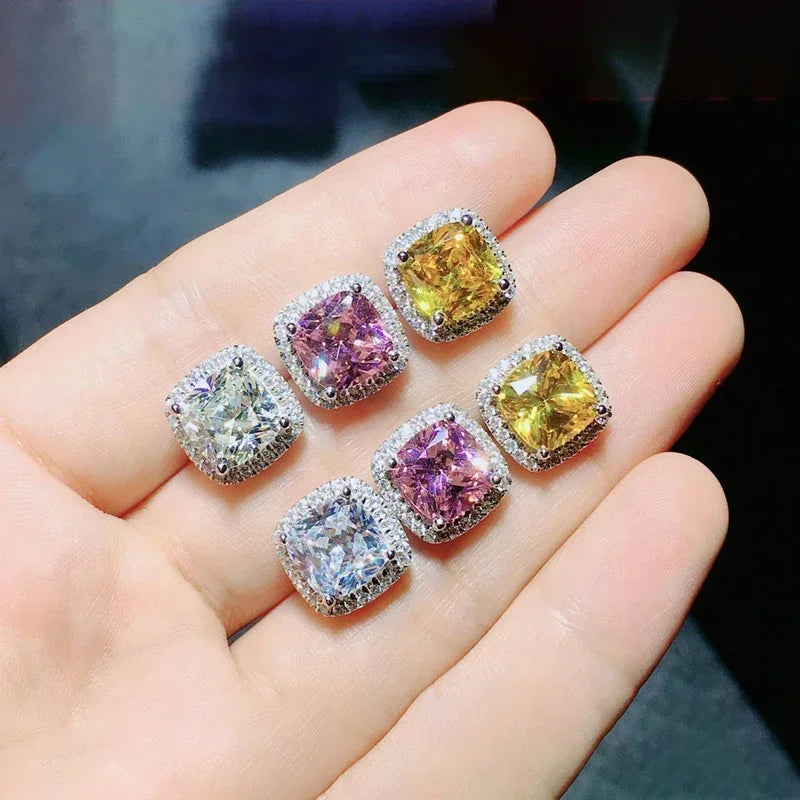 Huitan Classic Cushion Shape Stud Earrings with Brilliant Cubic Zirconia Stone Wedding Engagement Party Luxury Jewelry for Women