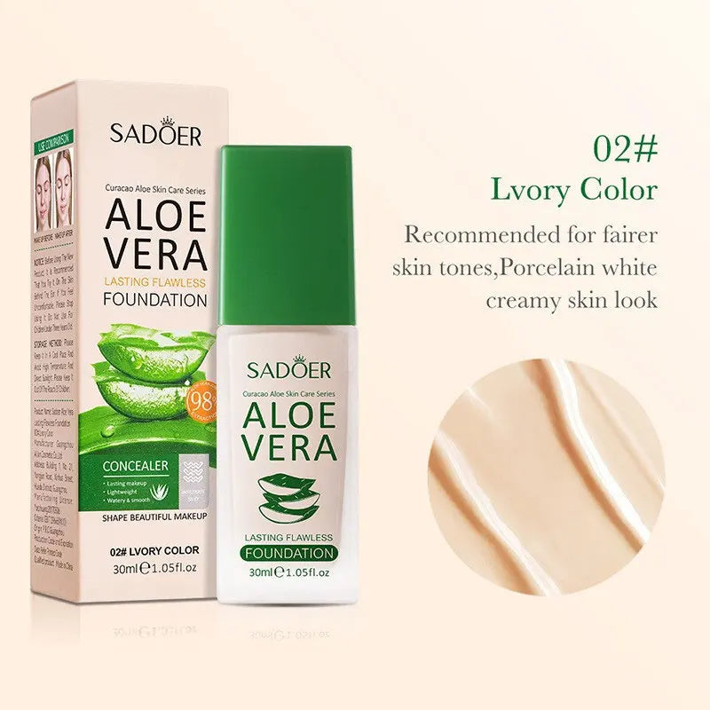 SADOER Aloe Vera Flawless Foundation for Long-lasting and Never Taking Off Makeup Without Getting Stuck Powder and Oil Control