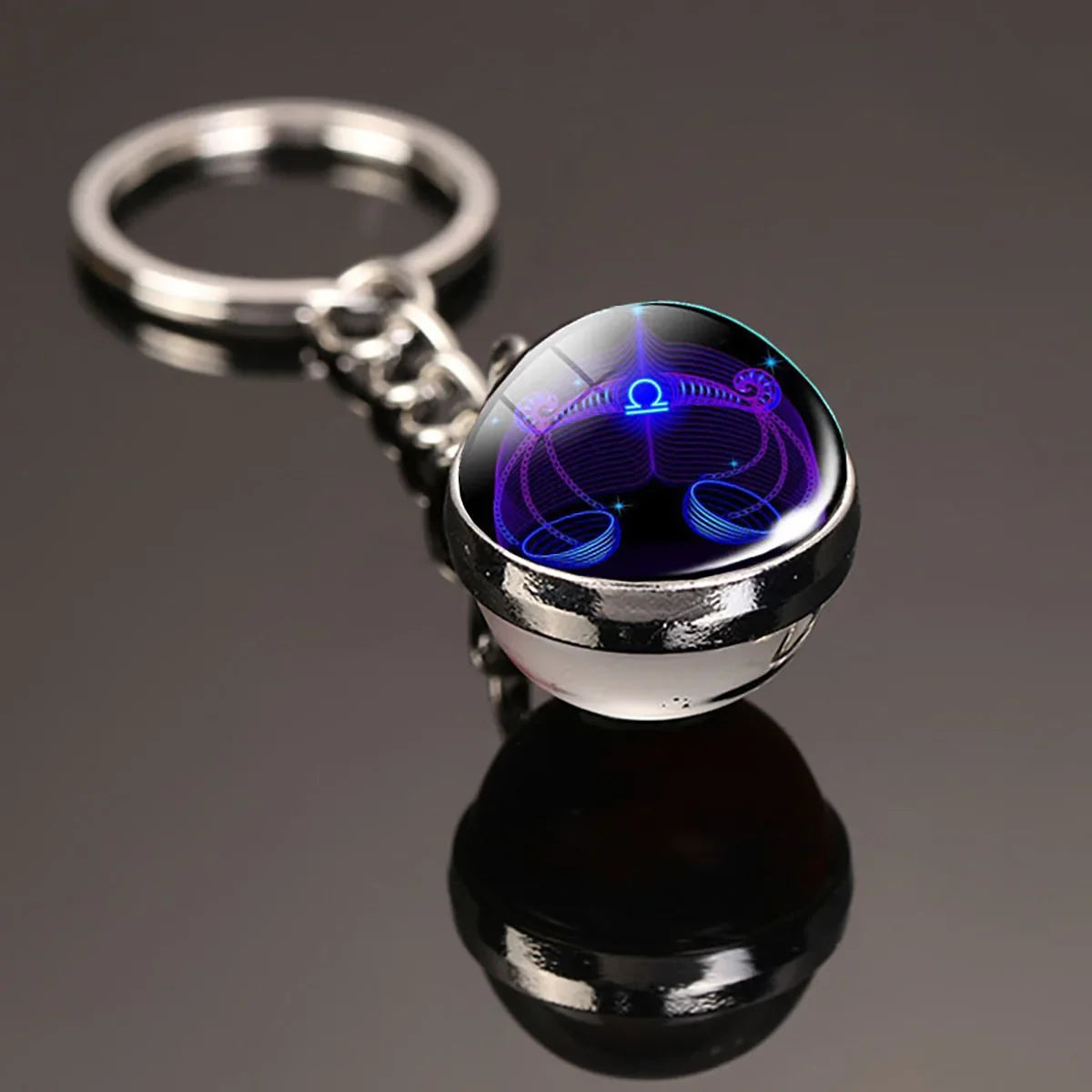 12 Constellation Key Chain Luminous Double Sided Glass Ball Pendant 12 Zodiac Key Chain Fashion Birthday Gift for Men and Women