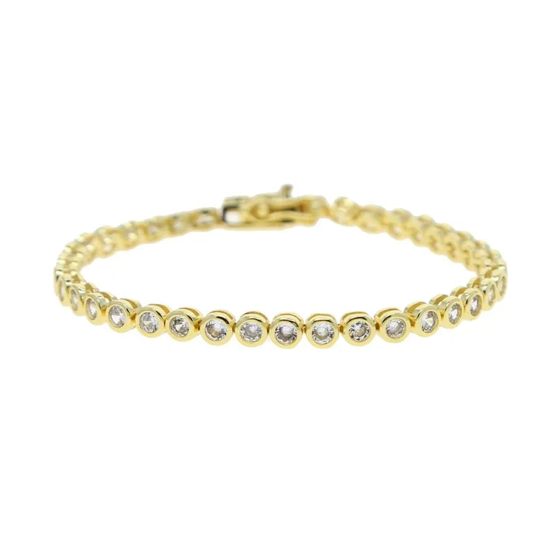 Geometric High Quality Fashion Women Jewelry Bezel Set Round Shaped Tennis Chain Bracelet Necklace Set