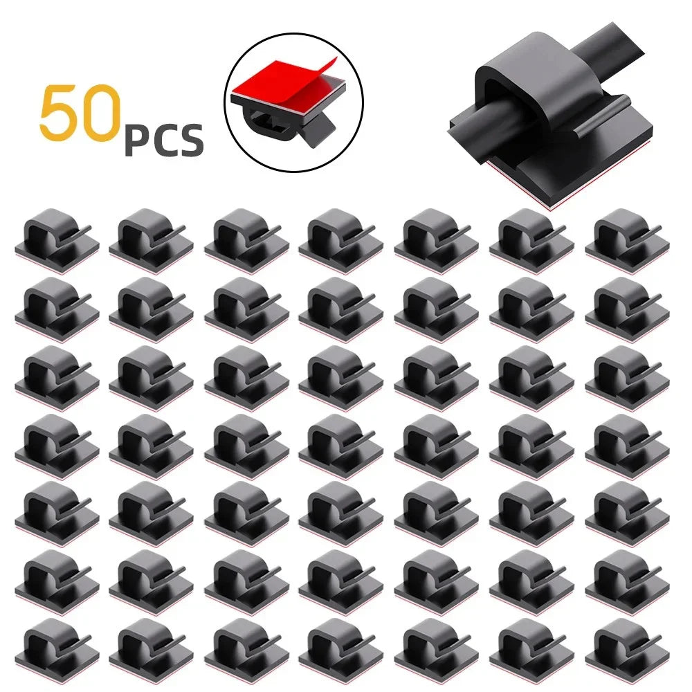 50Pcs Self-Adhesive Cable Clip Wire Protector Fixer Holder Desktop Tidy Management Wire Organizer For Mouse Headset Wire Storage