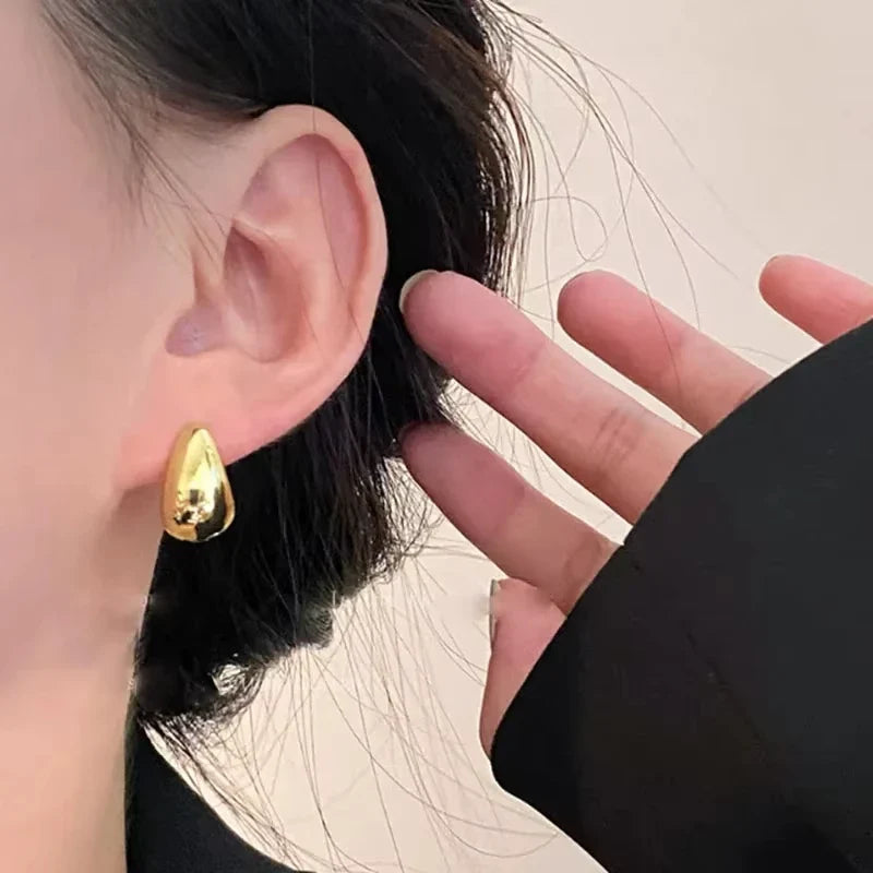 Stainless Steel Smooth Metal Chunky Hoop Earrings for Women Fashion Round Circle Hoops Statement Earrings Trendy Jewelry