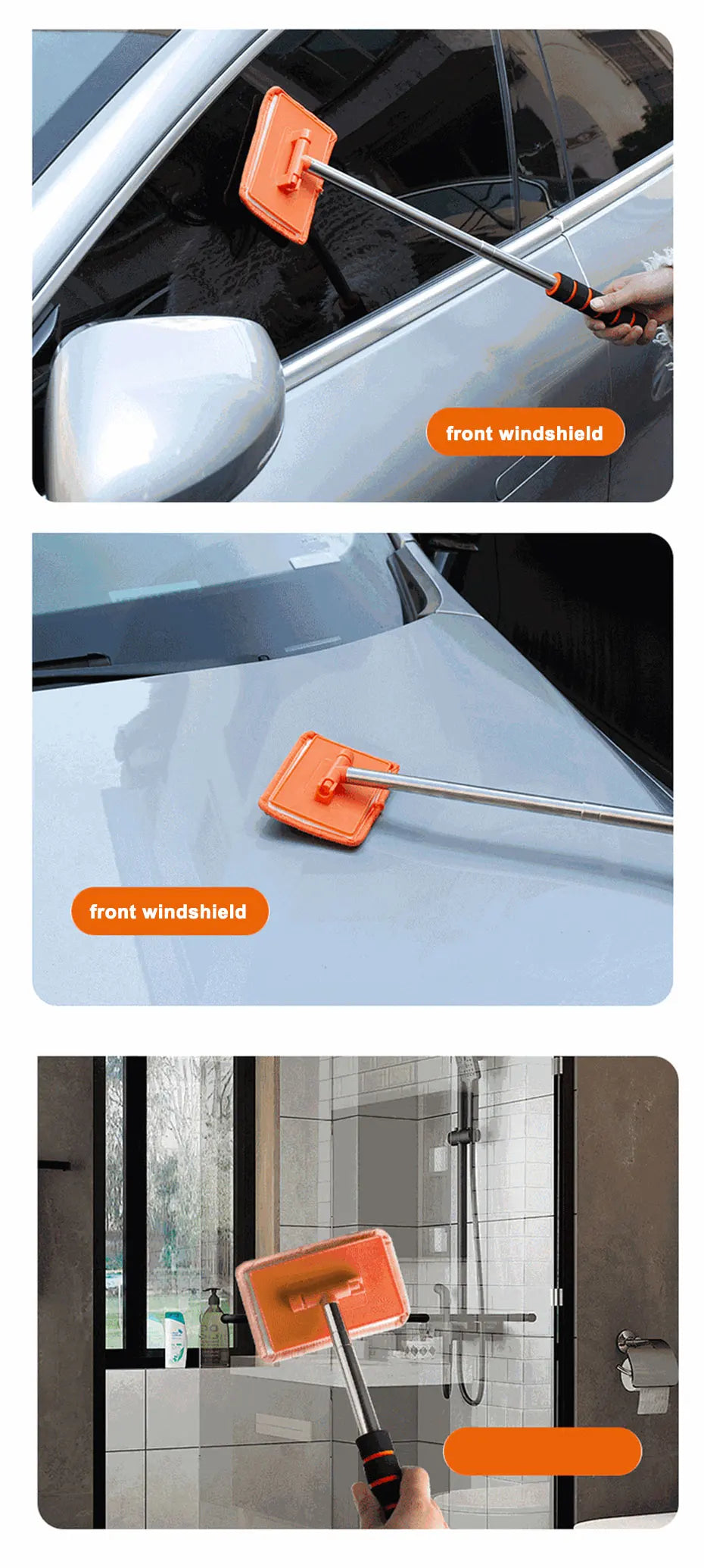 SEAMETAL Car Front Windshield Defogging Brush Telescopic Long Handle Car Household Glass Clean Brushes Dust Remover Tool