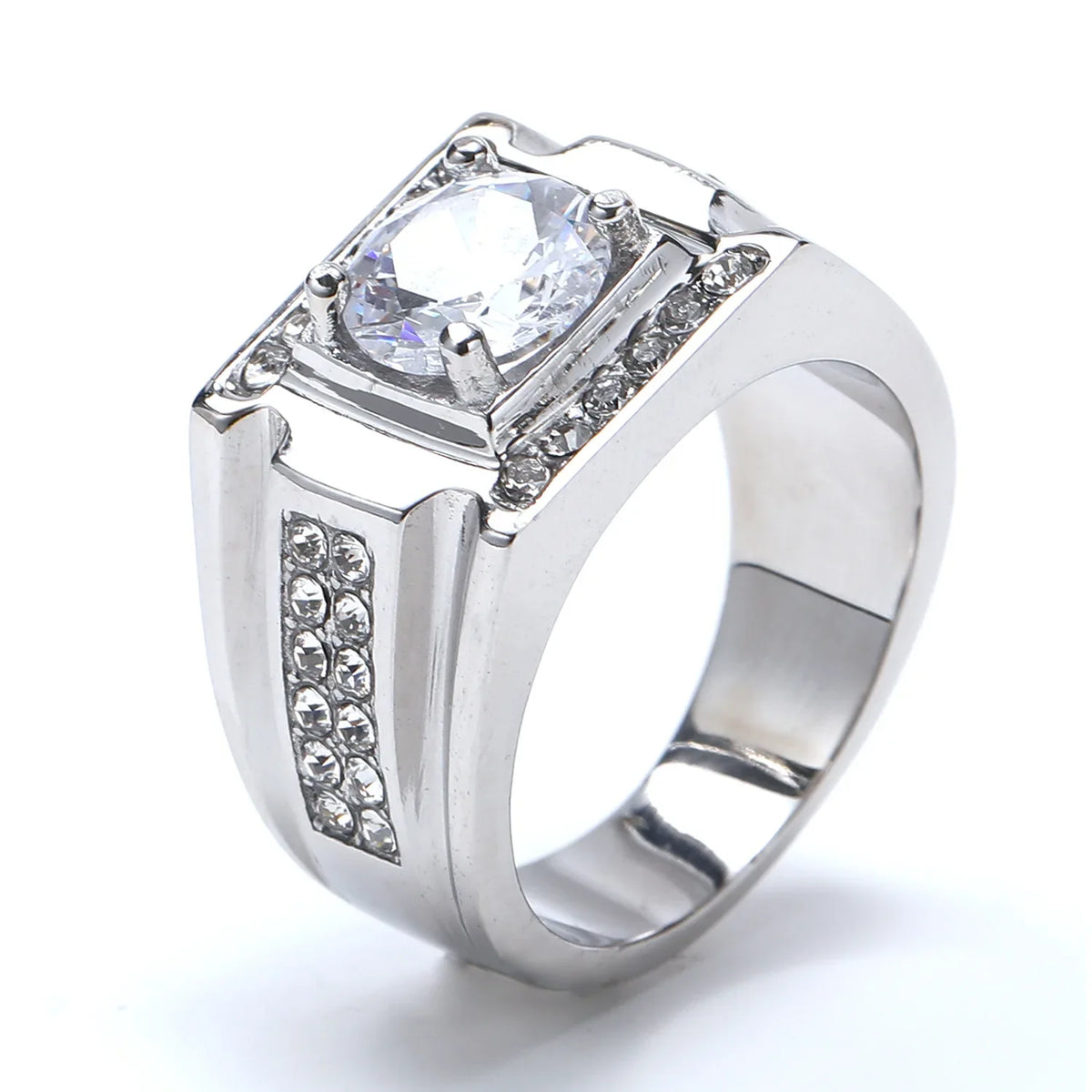 Keisha Lena AAAAA Zircon Men Ring Stainless Steel 18K Gold Plated Engagement Rings For Man Jewelry Waterproof Allergy-Resistant