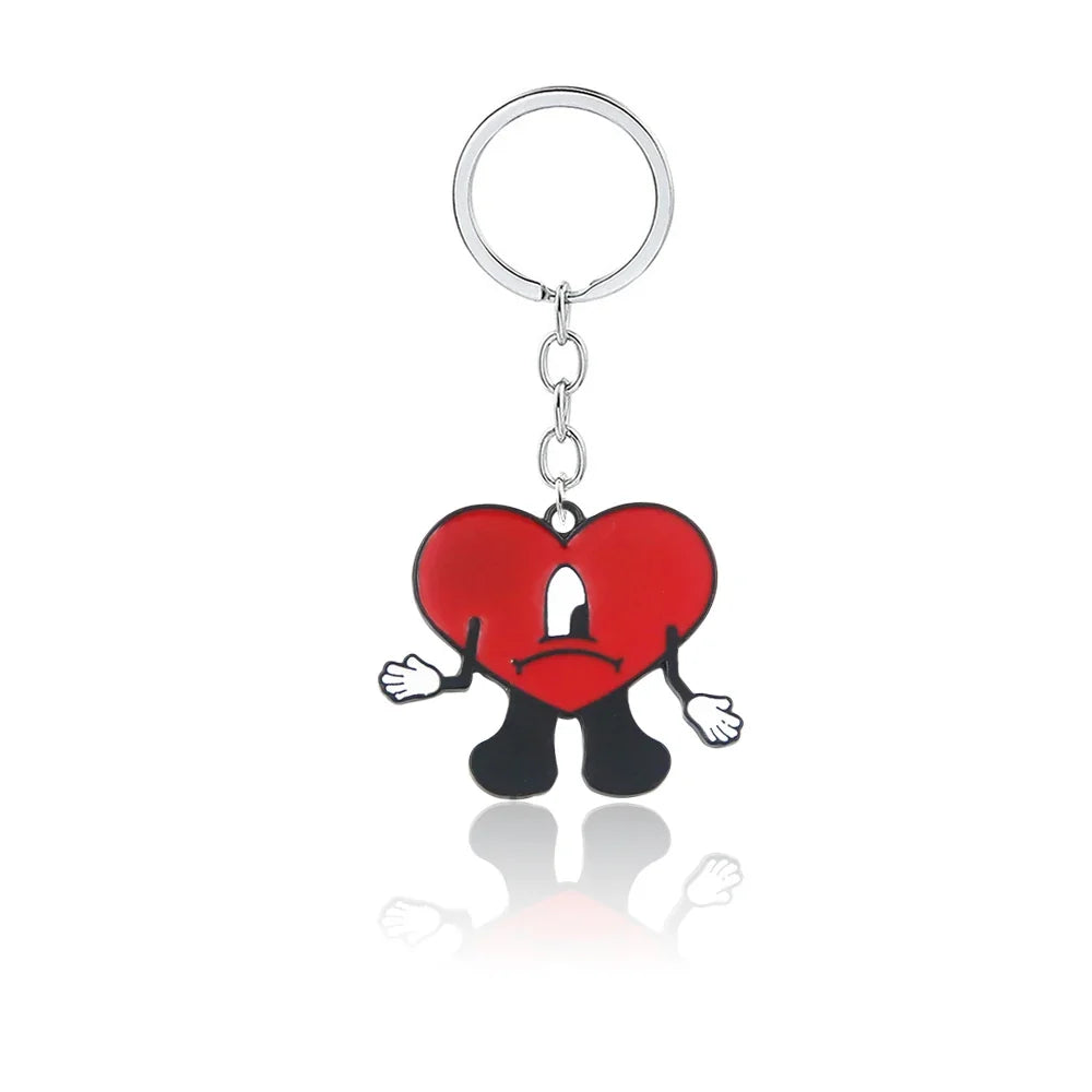 Cute Rabbit Bad Bunny Keychain Fashion Heart Pendant Keyring For Women Men Jewelry Gift