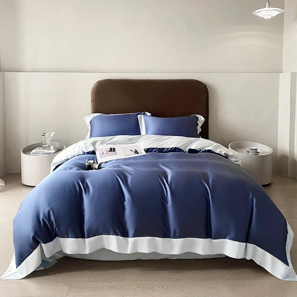 Liv-Esthete Top Grade 100% Silk Duvet Cover Set Queen King Yellow White Bedding Set Flat Sheet Beauty Pillowcase Bed Linen