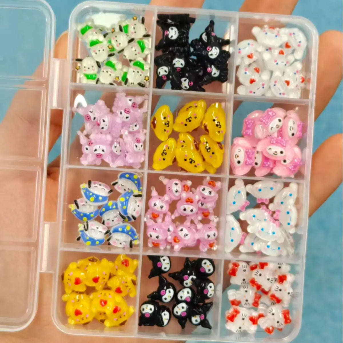 50Pcs Leopard Sanrio 3D Resin Nail Charms Mixed Kuromi My Melody Kitty Nail Parts DIY Manicure Decor Accessories
