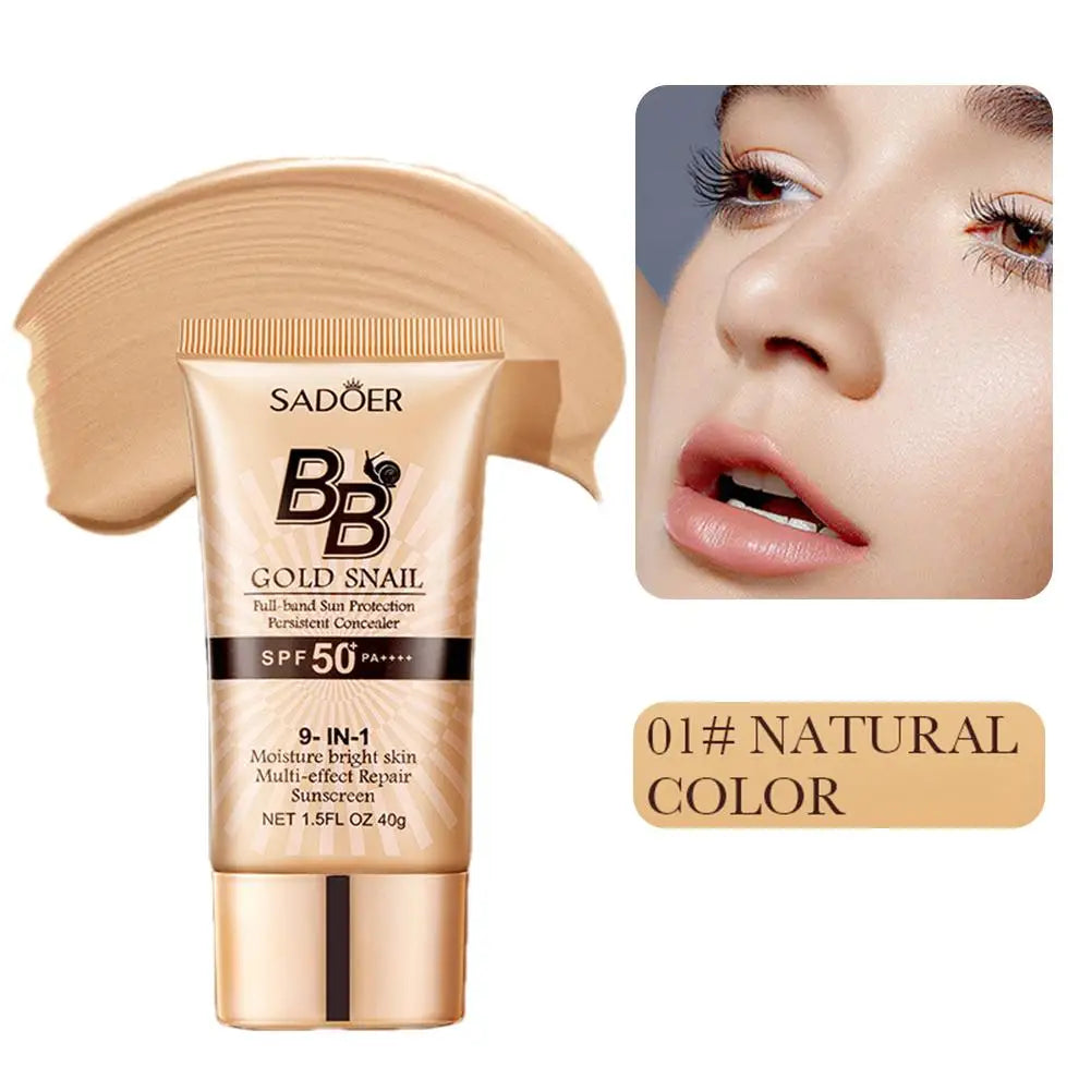 SADOER Gold Snail Sunscreen BB Cream Foundation Concealer Moisturizing Isolation Cream SPF50+PA+++ 40g Facial Moisturizer