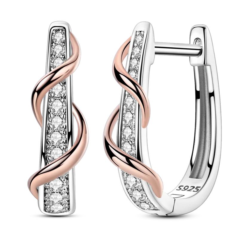 Genuine 925 Sterling Silver Love Feather Earrings Fit Original Charms Hoop For Women Girls Stud Earring Fine Jewelry Gifts