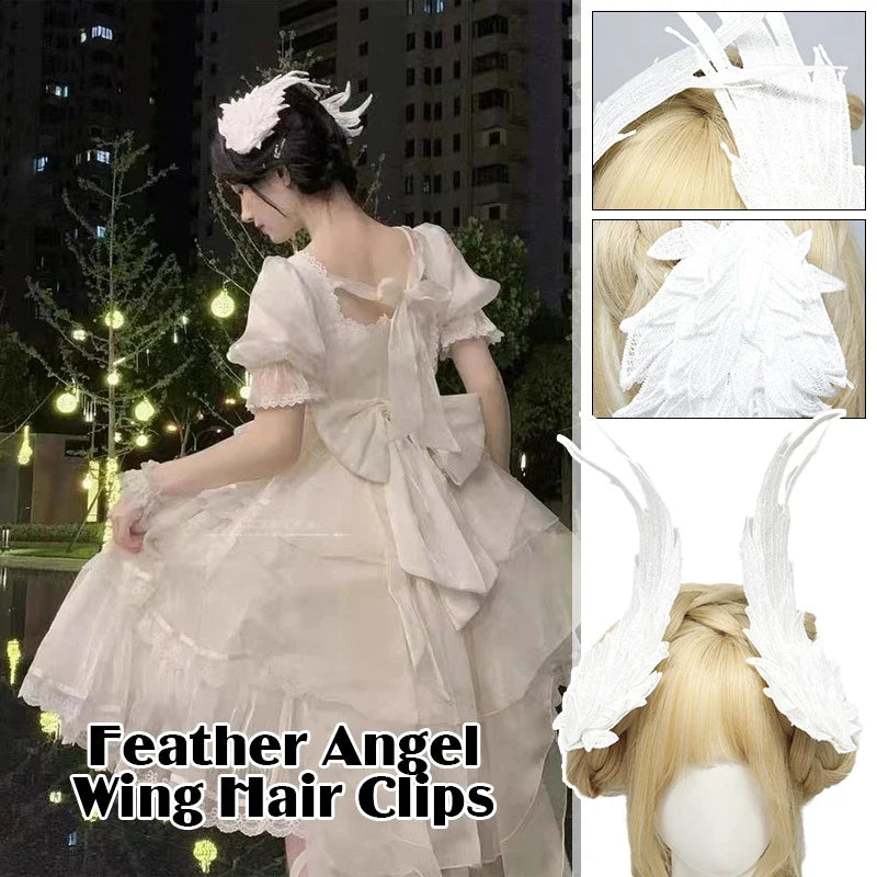 Lolita Feather Angel Wings Hair Clip Barrette Angel Wing Hairpin Lolita Anime Cosplay Hair Accessories Halloween Party Headwear