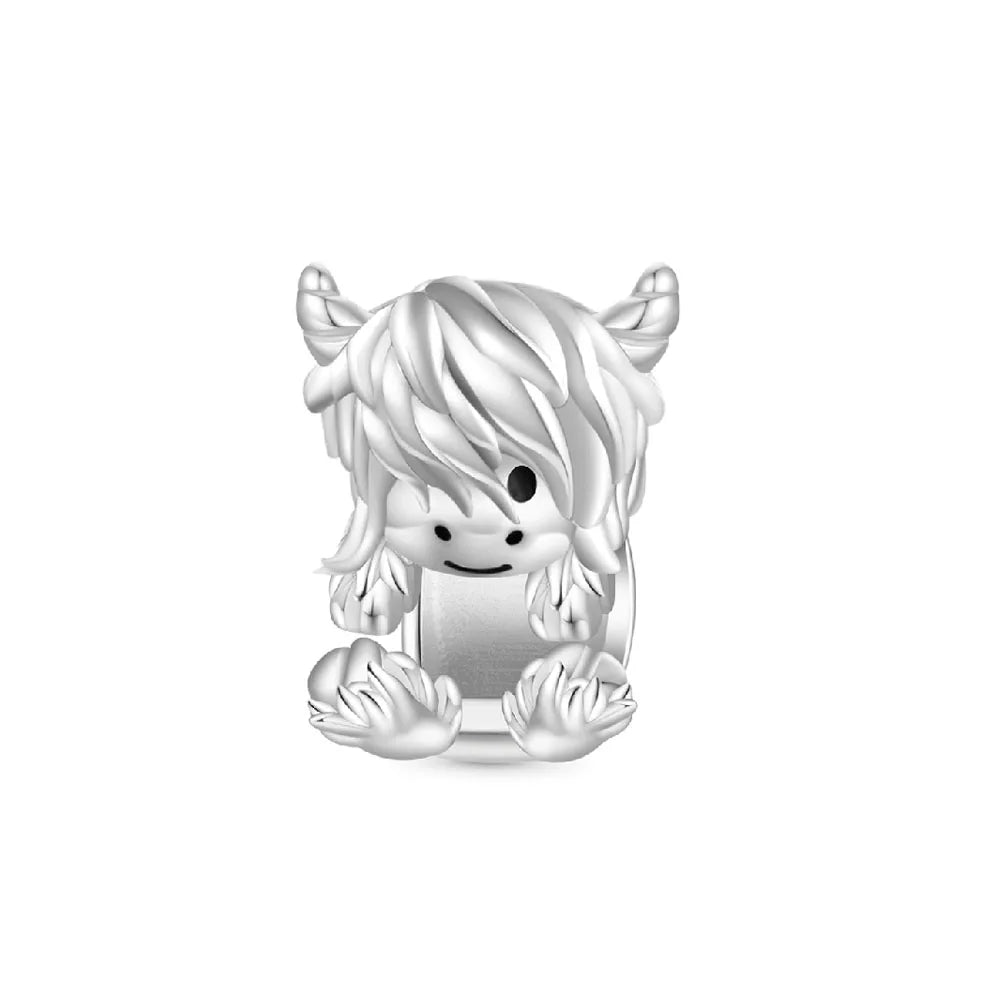 Fashionable 925 Sterling Silver Highland Cow Animal Pendant Suitable for Bracelets, Necklaces, DIY Women's Jewelry Accessories