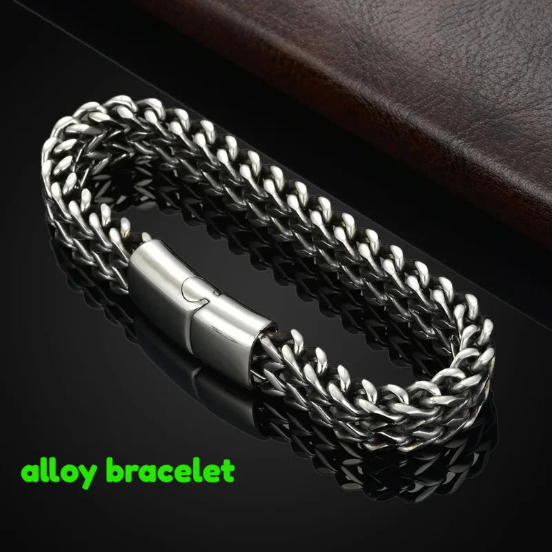 1pcs Men's Stainless Steel Braided Chain Bracelet, Punk Rock Wristband, Magnetic Clasp, Fashion Jewelry Gift for Him
