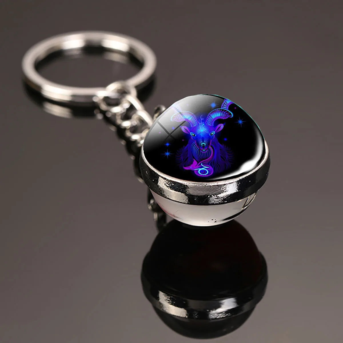 12 Constellation Key Chain Luminous Double Sided Glass Ball Pendant 12 Zodiac Key Chain Fashion Birthday Gift for Men and Women