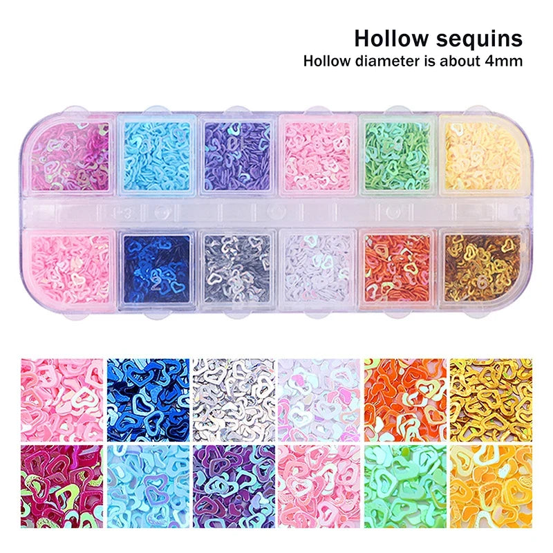 *12 Grids Mixed Mini Circular Colorful Nail Glitter Wave Point Sequin Sparkling Flower DIY Nail Decoration Nail Charms