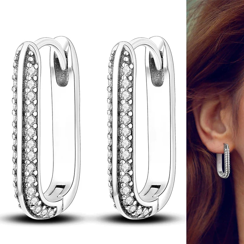 Genuine 925 Sterling Silver Love Feather Earrings Fit Original Charms Hoop For Women Girls Stud Earring Fine Jewelry Gifts