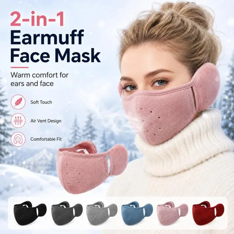 2-in-1 Earmuff Face Mask, Winter Ear Warmer for Women Men, Breathable Face Cover for Outdoor Walking Cycling Skiing