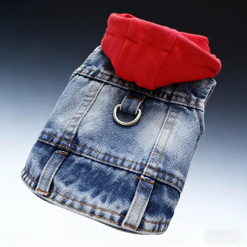 Denim Pet Clothes for Small Dogs Puppy Jeans Hoodie with Gray Cap Blue Denim Chihuahua Jacket 2026 New Designer Cowboy Shirt