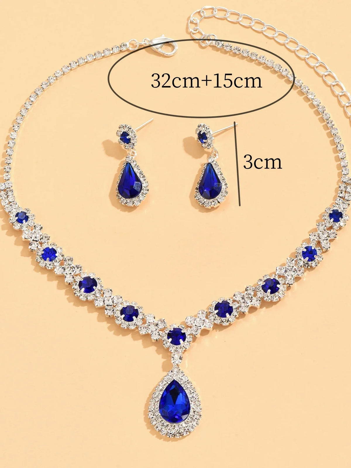 3 Pieces of Women's Crystal Droplet Necklace with Earrings Set for Wedding Evening Dress Accessories
