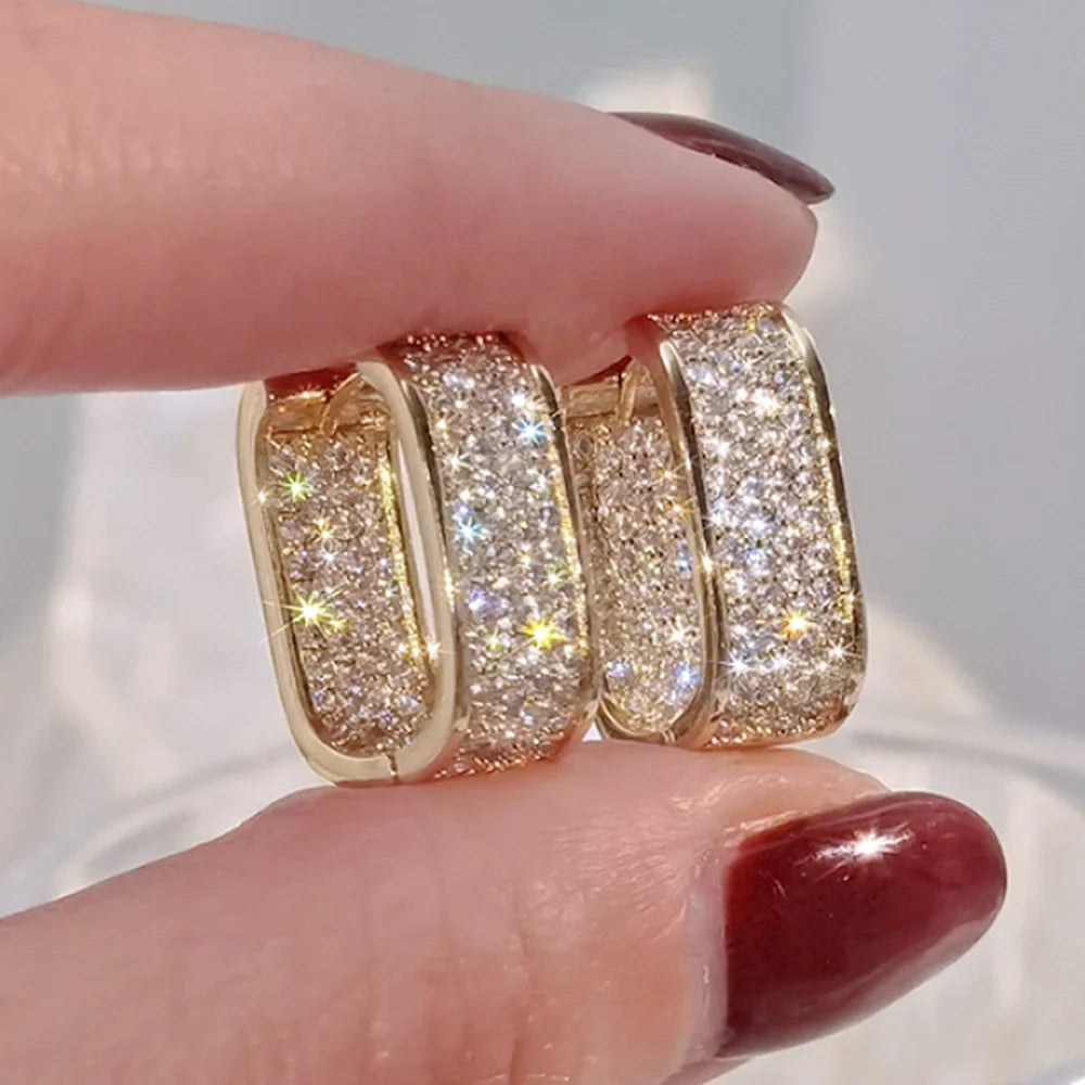 Classic Luxury CZ Korean Fashion Women's Earrings Metal Silver Gold Simple Exquisite Girls Popular Jewelry Accessories Selection