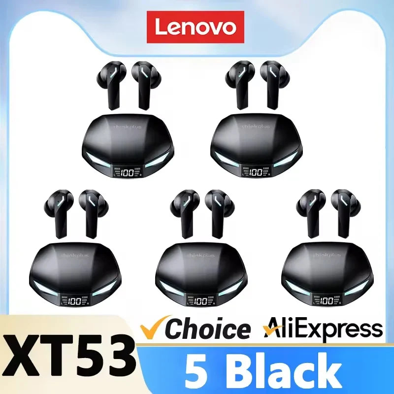 Lenovo XT53 Gaming Headset LED Digital Display Wireless Sport Earbuds HD Call Low Latency Headphones Waterproof GM2 Pro Upgraded