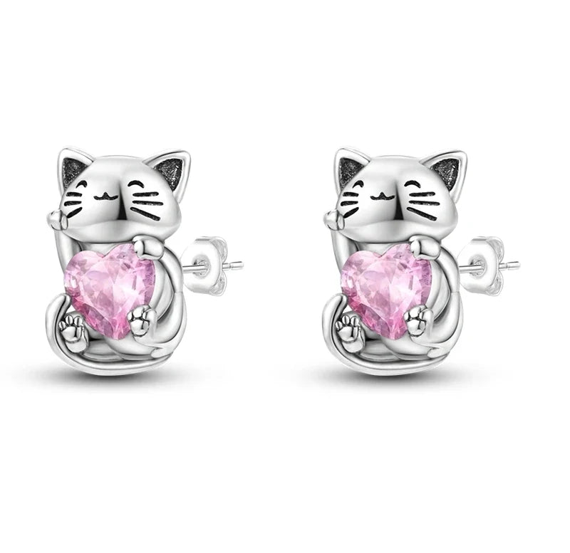 Original 925 Sterling Silver Colorful Cute Animal Pet Stud Earrings For Women Collocation For Girlfriend Birthday Gift