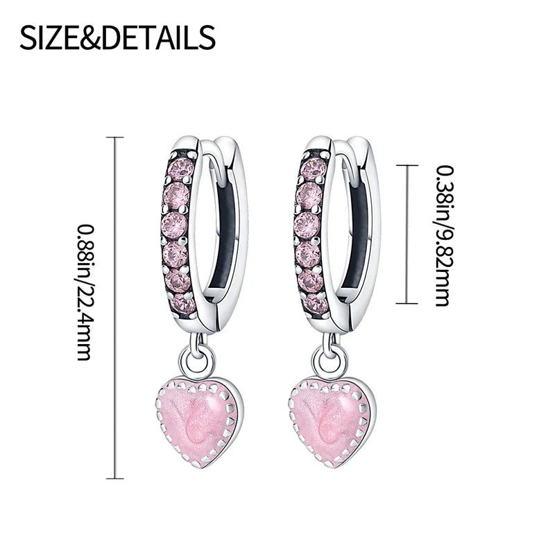 Genuine 925 Sterling Silver Love Feather Earrings Fit Original Charms Hoop For Women Girls Stud Earring Fine Jewelry Gifts