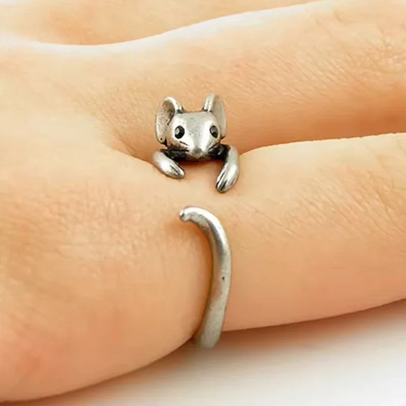 Silver Color Mouse Open Ring For Women Creative Cute Little Animal Adjustable Rings Charming Party Fashion Jewelry Gift