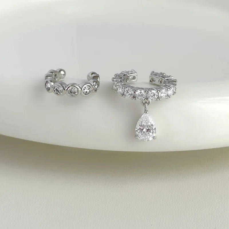 Silver Color Zirconia Pearl Clip On Earrings for Women Geometric Ear Cuff Without Piercing Girl Jewelry Gifts
