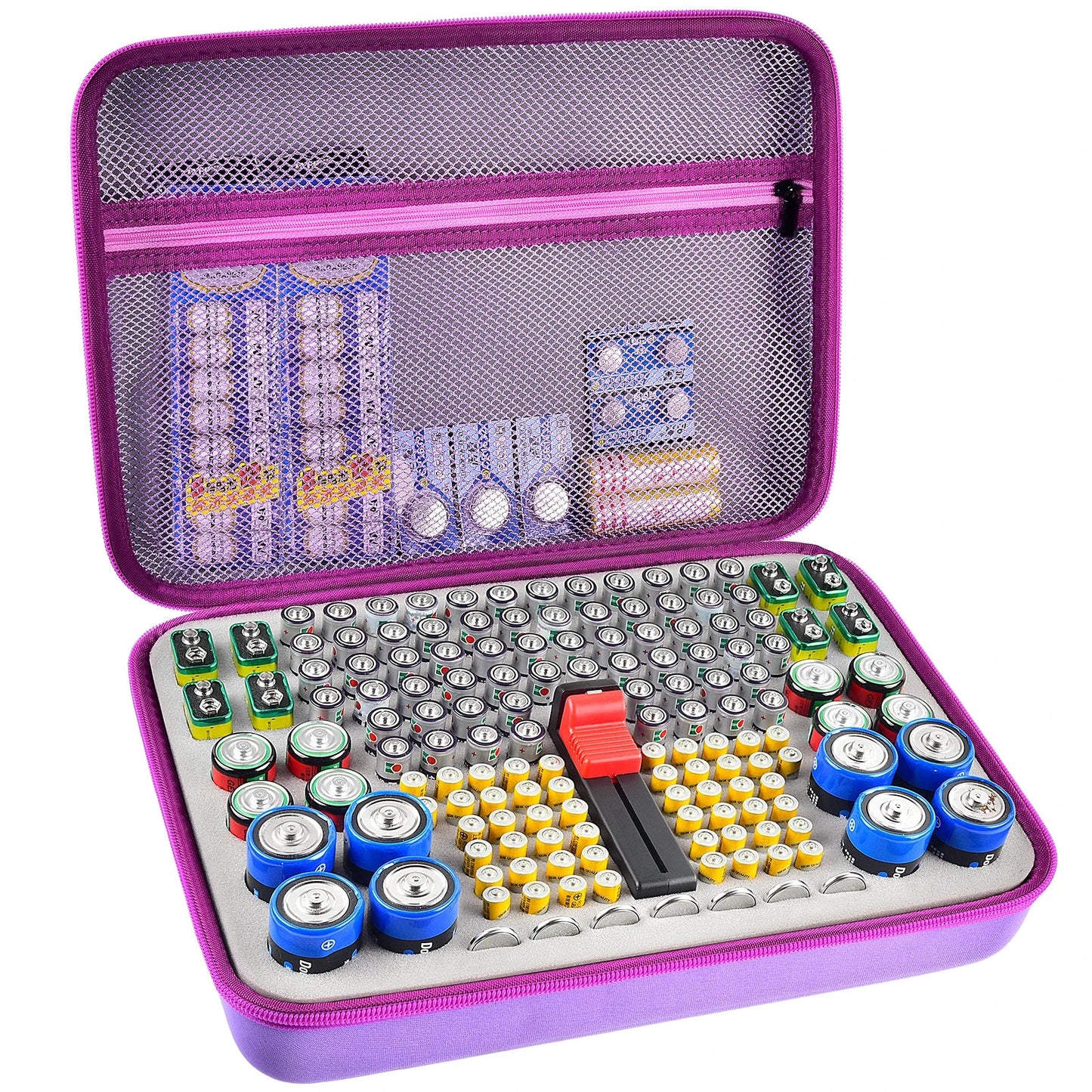 Battery Organizer Case With Tester Holds 150+ AA AAA 9V C D Lithium Button Batteries Hard Shell For Home Garage Batteries