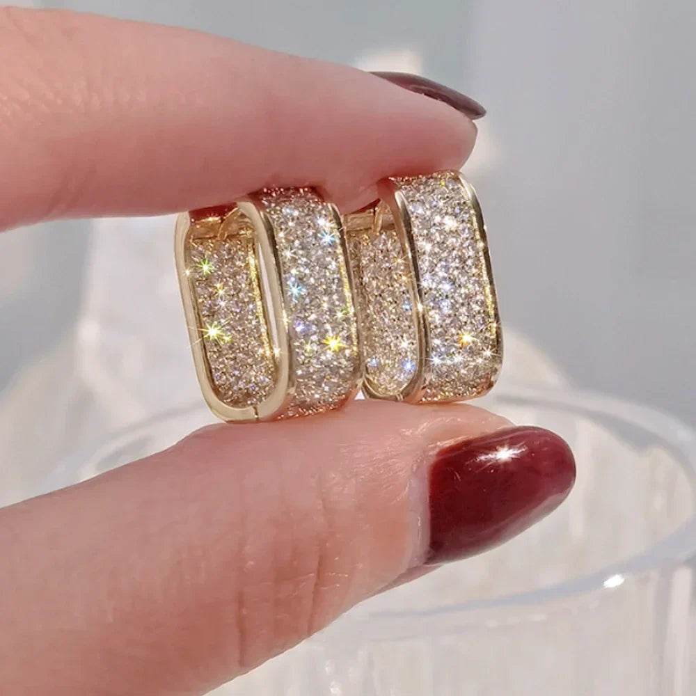 Classic Luxury CZ Korean Fashion Women's Earrings Metal Silver Gold Simple Exquisite Girls Popular Jewelry Accessories Selection