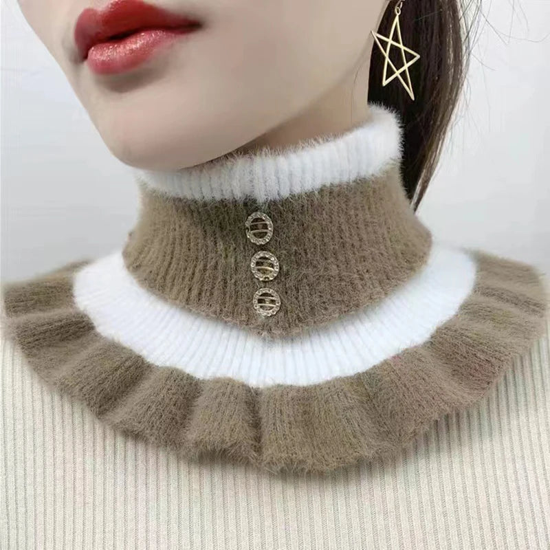 Warm Knitted Fake Collar Women Thicken Turtleneck Ruffles False Collars Detachable Neck Guard Winter Windproof Fake Collar